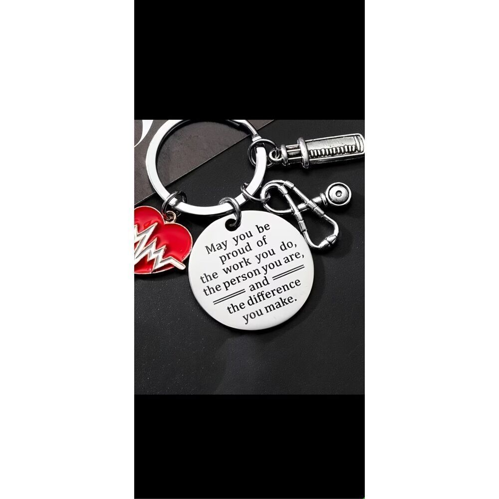 Nurse Keychain Gift Stethoscope Syringe Charm Inspirational Quote